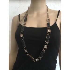 Long Bronze Color Black Bead Necklace
